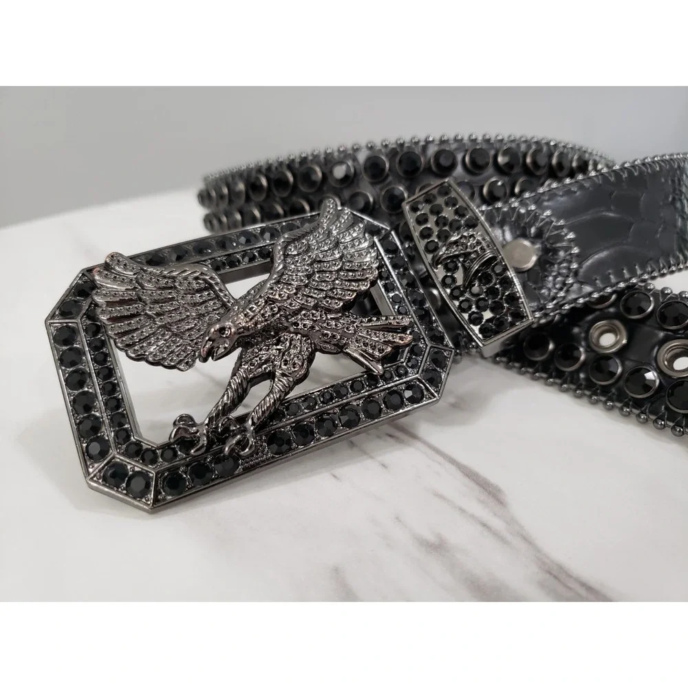 SIZE 4XL - DNA PREMIUM WEAR BELT BLACK EAGLE Rhinestones Western y2k gothic mens
